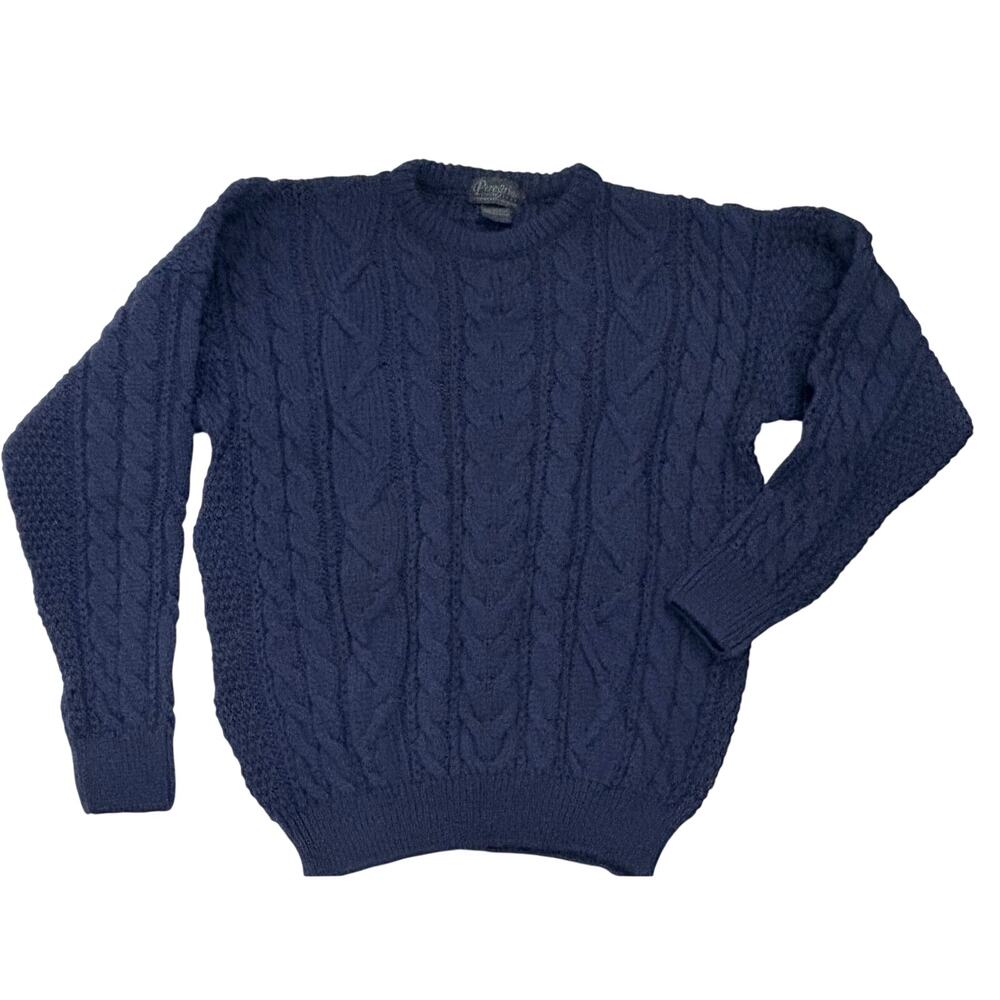 Peregrine Mens Hudson Aran Sweater Large Pure New Wool Fisherman Nautical Blue